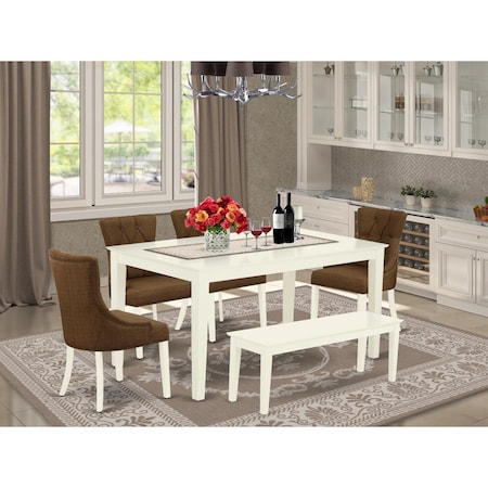 East West Furniture 6 Piece Capri Dining Set - Linen White CAFR6-LWH-18